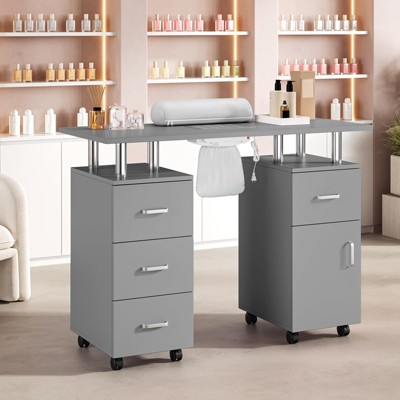 Manicure Table Nail Desk for Nail Tech, Nail Table Station with Dust Collector, Beauty Salon Workstation with Locking Castors & Wrist Cushion