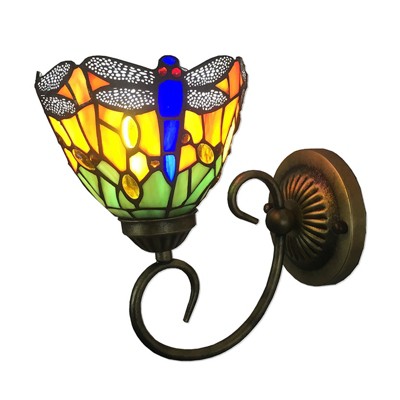 YIYIBYUS 1-Light Bronze Retro Wall Sconce with Stained Glass Shade for Hallway Bedroom