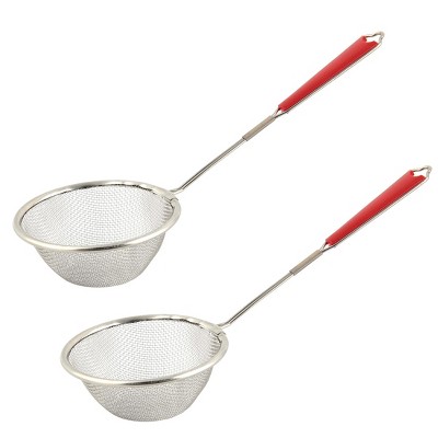 Unique Bargains Home Stainless Steel Tea Oil Spice Flour Mesh Strainer Red 2 Pcs