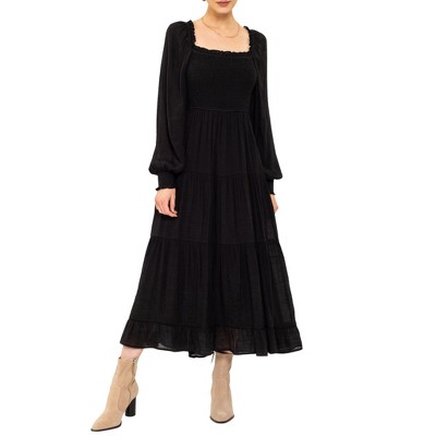 August Sky Women's Pleated Neckline Midi Dress