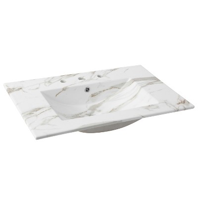 JONATHAN Y Ancillary 3-Hole Classic Contemporary Rectangular Ceramic Single Sink Basin Vanity Top