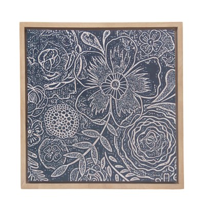 VIP Wood 15 in. Blue Floral Canvas Wall Frame