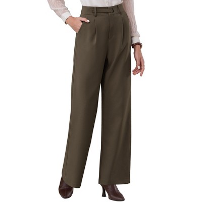 INSPIRE CHIC Women's Wide Leg Decorative Belt Waist Work Casual High Waisted Long Pants