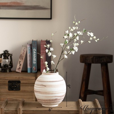 Uniquewise Ceramic Stripe Vase Vintage Boho Decorative Piece for Pampas Grass Ideal for Living Room Coffee Table Mantle