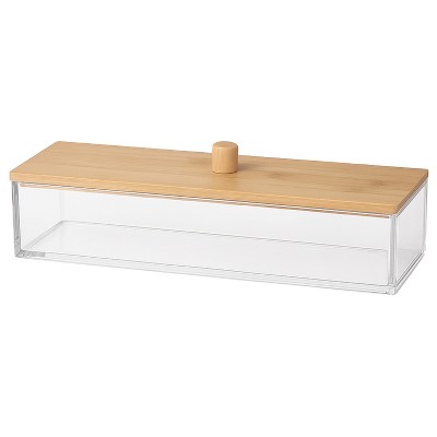 Nonslip Cosmetic Organizer with Bamboo Lid, Durable Clear Acrylic  Storage Box for Makeup, Skincare & Jewelry, Stylish Organizer for Bathroom & Vanity