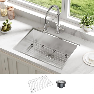 Undermount Kitchen Sink,Stainless Steel Kitchen- Single Bowl Sinks, Modern Top Mount 16 Gauge Workstation Sink-with Cutting Board for Bar