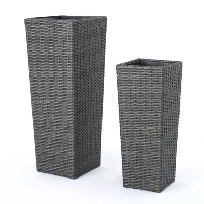 Syemin Outdoor Planters with Special Design, 2 PCS Flower Planter Pot for Garden, Courtyard, Patio, Gray，11.75"*11.75"*31.9"