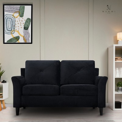 Home Imports Emporium Button Tufted Loveseat, Affordable Black Modern Microfiber Couch for Small Spaces