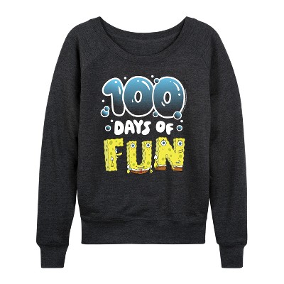 Women's - SpongeBob SquarePants - 100 Days Of Fun Lightweight French Terry Wide Neck Long Sleeve Graphic Shirt