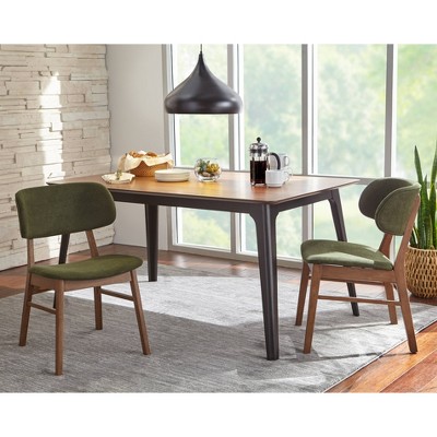 Lifestorey Set of 2 Rory Mid Century Modern Dining Chairs Green/Walnut