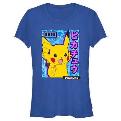 Juniors Womens Pokemon Pikachu Blue Lightning T-Shirt
