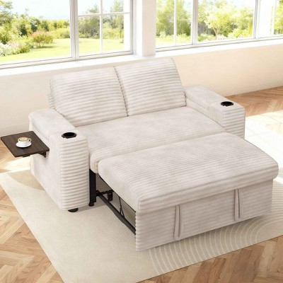Dyonery 65" Loveseat Sleeper Sofa w/Pull-Out Bed  Chenille 3-in-1 Convertible, Reclining Backrest, USB Ports, Side Table, Storage Armrests