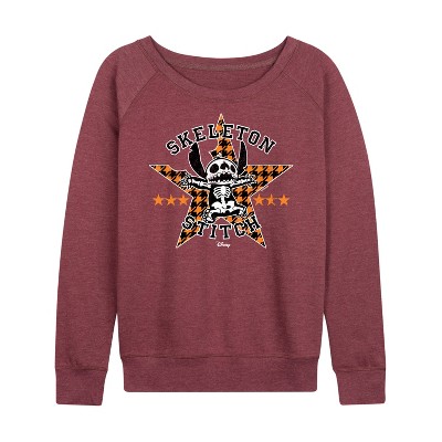 Women's - Lilo and Stitch - Skeleton Stitch Lightweight French Terry Wide Neck Long Sleeve Graphic Shirt