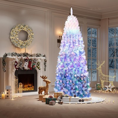 4.5/6/7.5/9 FT Artificial Christmas Tree, Christmas Tree with Decoration, Metal Base Easy Assembly for Home, Office, Party, Holiday Decor