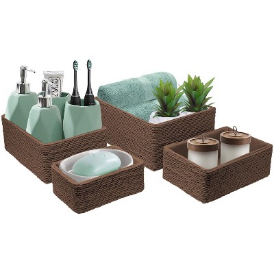 Sorbus Storage Baskets 4-Piece Set - Stackable Woven Basket Paper Rope Bin Boxes for Makeup, Office Supplies, Bedroom, Closet
