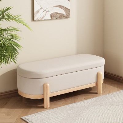 Christopher Knight Home Leroy Modern Upholstered Storage Oval Ottoman with Solid Wood Legs