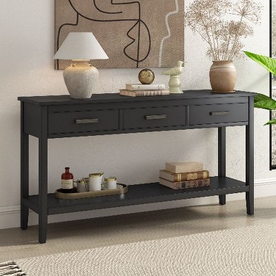 PAGED Minimalist Console Table with Drawer & Shelf, Pine Wood Entryway Sofa Side Table, Entryway Table for Hallway, Foyer, Corridor