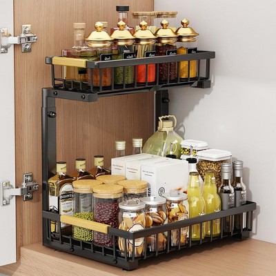 2-Tier Pull Out Under Sink Organizer - Height Adjustable Slide Out Shelf for Kitchen/Bathroom