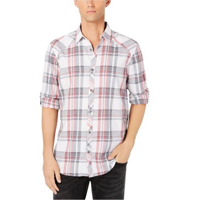 I.N.C International Concepts Mens Plaid Button Up Shirt, White, XX-Large