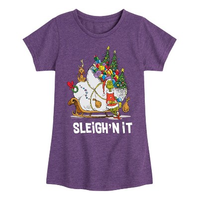 Girls' - Dr. Seuss - The Grinch Sleigh'n It Fitted Short Sleeve Graphic T-Shirt