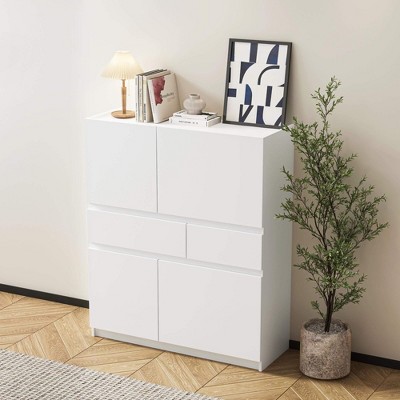 ORRD White Wooden Storage Cabinet with 4 Doors & 2 Drawers
