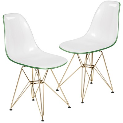 LeisureMod Cresco Modern Acrylic Dining Chairs (Set of 2) – Eiffel Gold Chrome Base, Stylish Accent Chairs for Contemporary Dining Rooms & Kitchens
