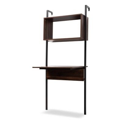 Fariat Walnut Wood and Metal Display Shelf with Desk Brown/Black - Baxton Studio