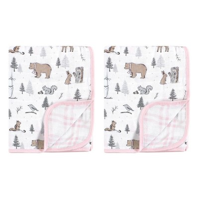 Hudson Baby Infant Girl 2Pc Muslin Tranquility Quilt Blanket, Winter Forest, One Size