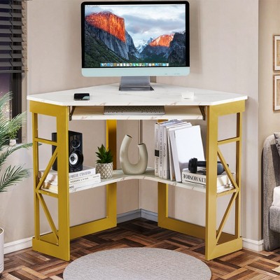 VECELO 41 in Corner Computer Desk with Storage Shelves & Charging Station, Gamer Desk, Modern Computer Desk for Home Office Workstation