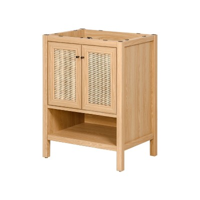 JONATHAN Y Jasper Rattan Modern Coastal 2-Shelf Bath Vanity Cabinet Only (Sink Basin Not Included)