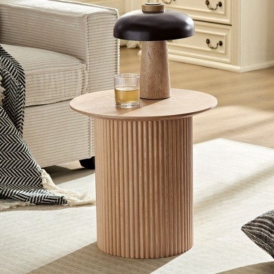 Mid Century Round Coffee Table Set, Side Table and Circle Accent Table for Living Room, Oak - HABITRIO