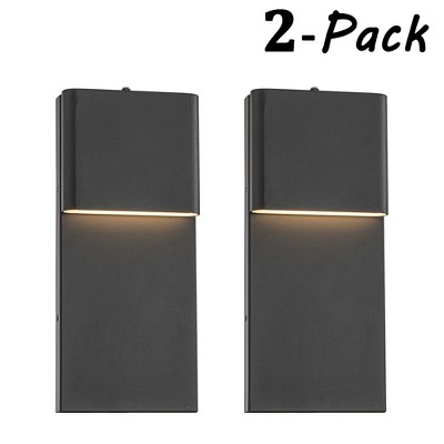 ALOADECOR Modern Simple Sqaure Integrated LED Outdoor Wall Sconce with Dusk to Dawn Sensor in Matte Black for Porch Patio (¨2 Pack)