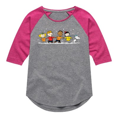Girls' - Peanuts - Group Skate Shirt Tail Raglan Graphic T-shirt