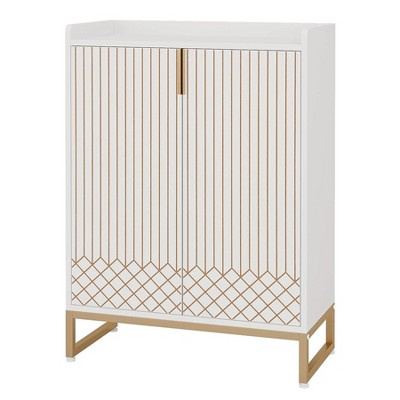 Resenkos Shoe Storage Cabinet, Contemporary Diamond Pattern Shoe Cabinet - 29.52"W x 41.34"H for Easy Organization,