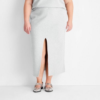 Women's Front Slit Fleece Midi Skirt - Future Collective Gray
