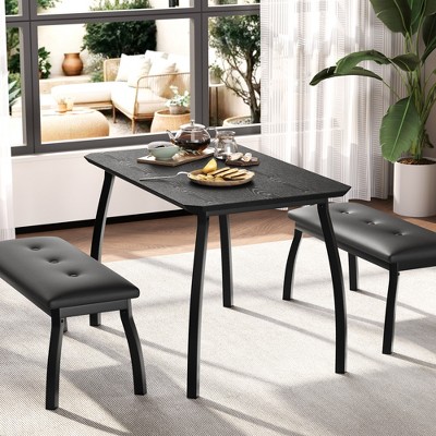 Dining Table Set for 4, Metal Frame Kitchen Table Set with 2 Upholstered Bench, 3 Piece Dining Room Table Furniture for Apartment, Studio, Home