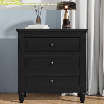 CAVINAS 3-Drawer Modern Nightstand, Wooden Bedside Table with Storage Cabinet, Bed End Table for Bedroom