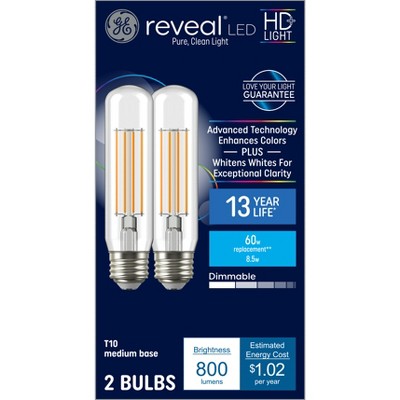GE 2pk 60W Reveal T10 LED Light Bulbs