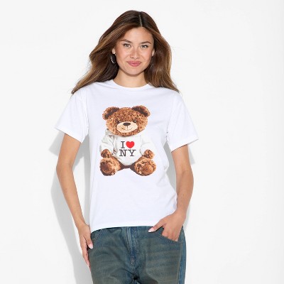 Women's NYC Bear Short Sleeve Graphic T-Shirt - White