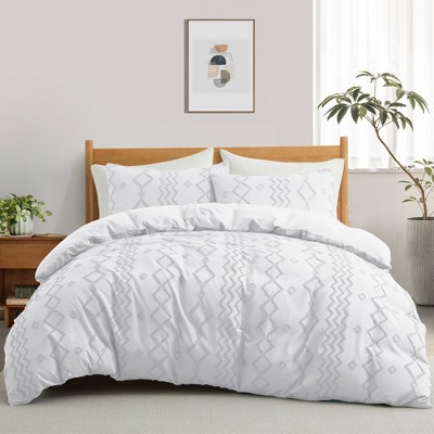 Peace Nest Tufted Clipped Jacquard Geometric Duvet Cover, Diamond Pattern Bedding Set with Pillowcase