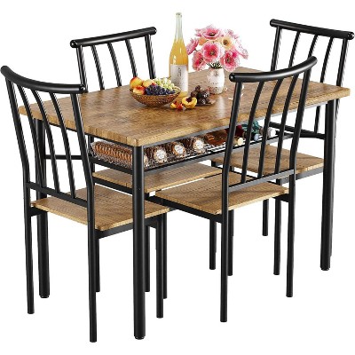 Jojoka 5-Piece Dining Table Set for 4, with Wooden Table Tops and Metal Legs for Small Space, Apartment,Brown