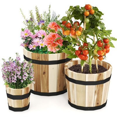 Tangkula Outdoor Wooden Planter Box Set of 3 w/ Drainage Holes for Flower Herb Shrub
