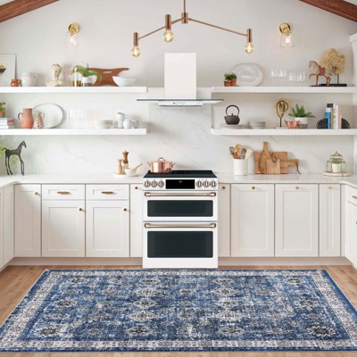 Washable Vintage Rug Non Slip Low Pile Rug Soft Retro Throw Floor Cover Foldable Indoor Carpet for Living Room Bedroom Playroom Nursery