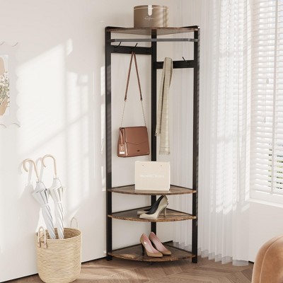 Whizmax Corner Coat Rack with Shoe Bench Entryway, Corner Hall Tree with 6 Double Hooks for Entryway, Hallway, Bathroom, Closet