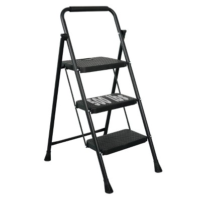 Itopfox 3 Step Steel Folding Ladder with Anti-Slip Pedals, Heavy Duty Portable Stool for Home, Garage, Workplace, Sturdy 500lbs Capacity
