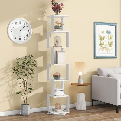 6-Tier Rotating Vertical Bookshelf with Acrylic Panels and Anti-Tip Base for Study Corners and Small Apartments-3irtyhousy