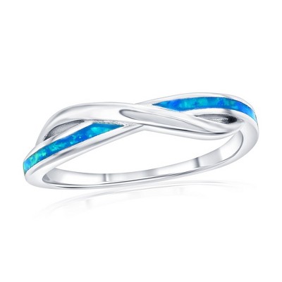 Opalata Sterling Silver, Blue Opal Infinity Design Ring - Available Sizes:  8 ,  6 ,  7