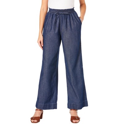 Roaman's Plus Size Pull On Wide Leg Chambray Pant