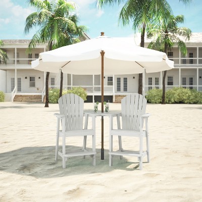 2-Person Bar Height Adirondack Chair Set with Table, White HDPE Outdoor Seating for Patio or Deck