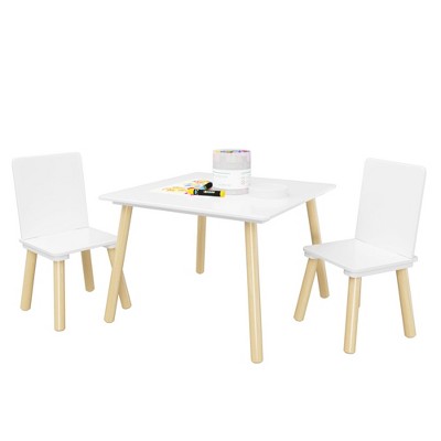 KWPZQEB Kids Table and 2 Chairs Set, 3 Pieces Toddler Table and Chair Set, Children Wooden Activity Play Table Set for Classroom, Daycare, Home, White
